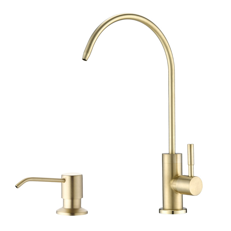 Robinet de purificateur d'eau de cuisine avec distributeur de savon, Or brossé