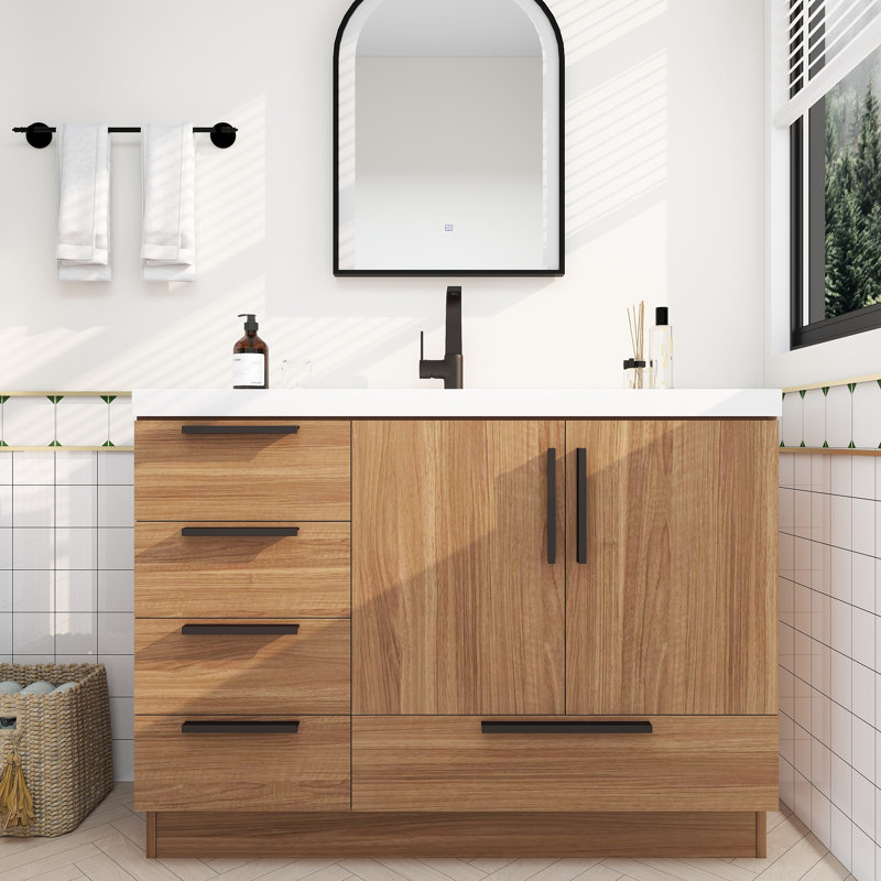 Meuble-lavabo autoportant avec tiroirs latéraux Carla, Palissandre, 47"