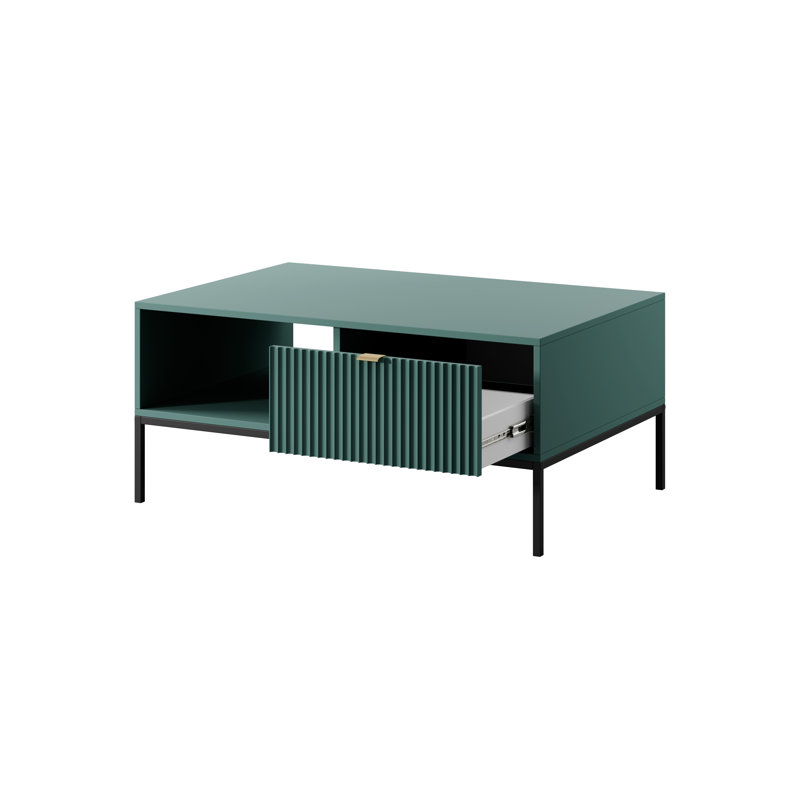 Kenly Four Leg Coffee Table with Storage, Black, Labrador Green/Golden