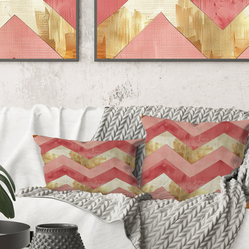 Coussin lombaire à chevrons en or rose Glam V - Mid-Century
