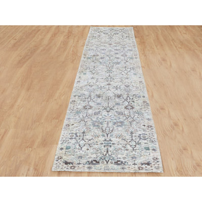 2'5" x 12'0" New Hand Knotted Ivory Wool & Silk Runner Oriental Rug - A019E6BC3B5445D19F0965ECD1AF4DA1
