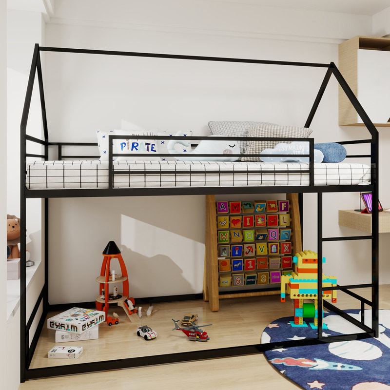 Metal Twin Over Twin Bunk Bed/ Heavy-Duty Sturdy Metal/ Noise Reduced/ Safety Guardrail/No Box Spring Needed,Black, Black