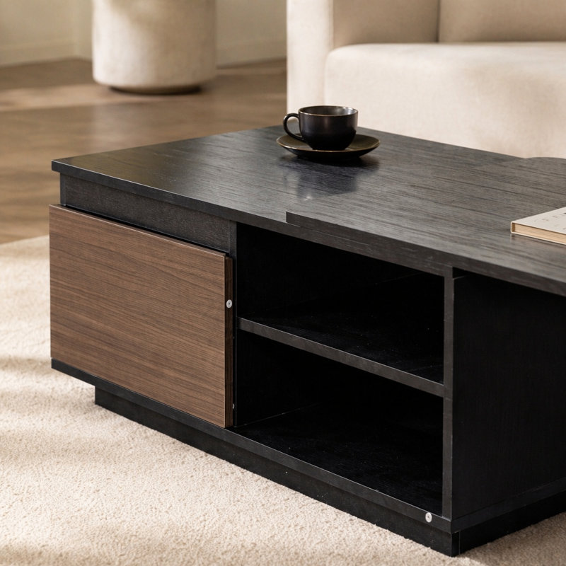 Table basse extensible, table basse en bois réglable en longueur avec 2 tiroirs de rangement pour le salon, grande table centrale rectangulaire longue