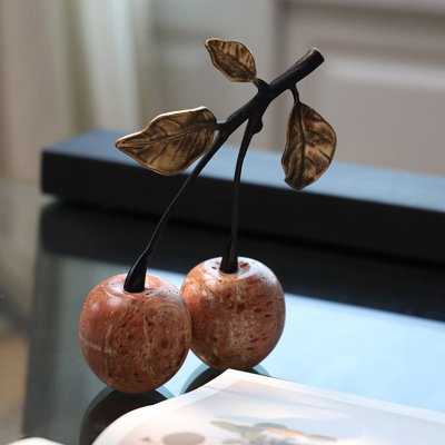 Objet décoratif en métal et pierre, or, cerise rose et noir