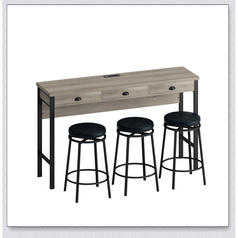 Ensemble de table de salle à manger 4 pièces, avec table fixe, Noir, Gris