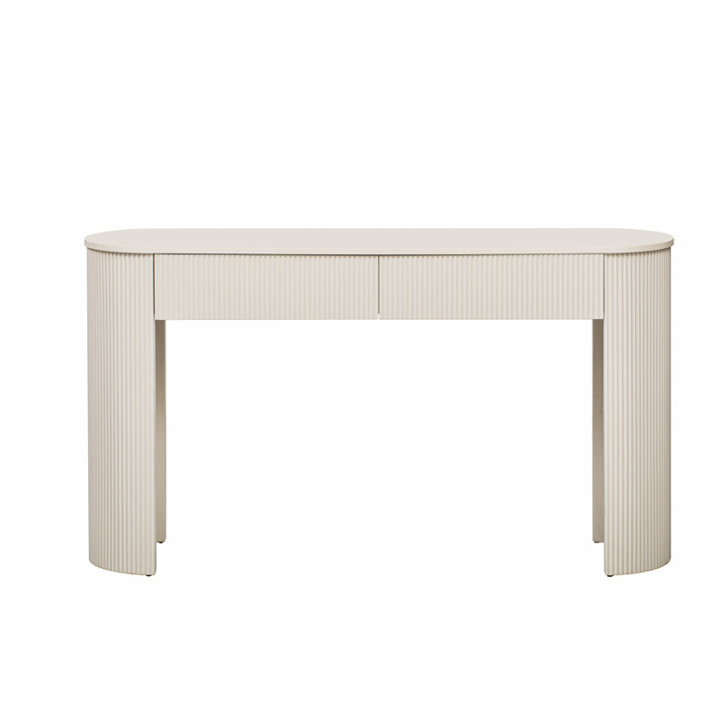 Table d'entrée avec design cannelé TREXM, console moderne avec rangement, plateau ovale et 2 tiroirs pour l'entrée et le salon (blanc champagne)