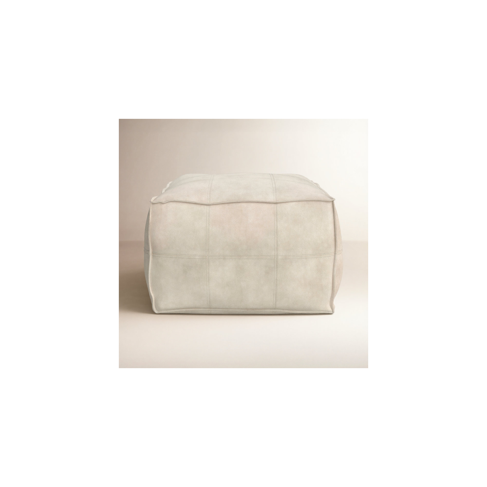 Shara Leather Pouf, Gray Genuine Leather