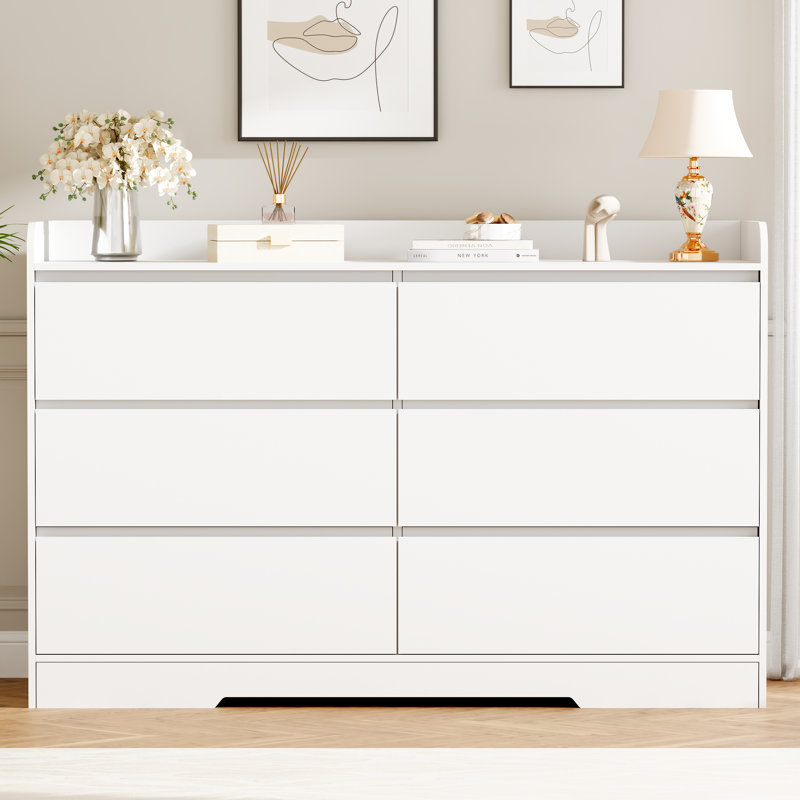 Commode double 6 tiroirs, l 47,2 po, Blanc