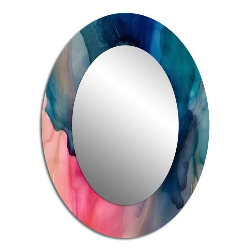 Blue and Pink Watercolor Mix - Blue Oval Wall Mirror Decor, 40" x 30"