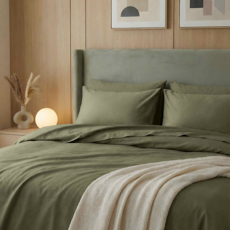 Bedding Sets Sateen No Pattern Duvet Cover Set, Green, 50x75cm Pillowcase, Super King