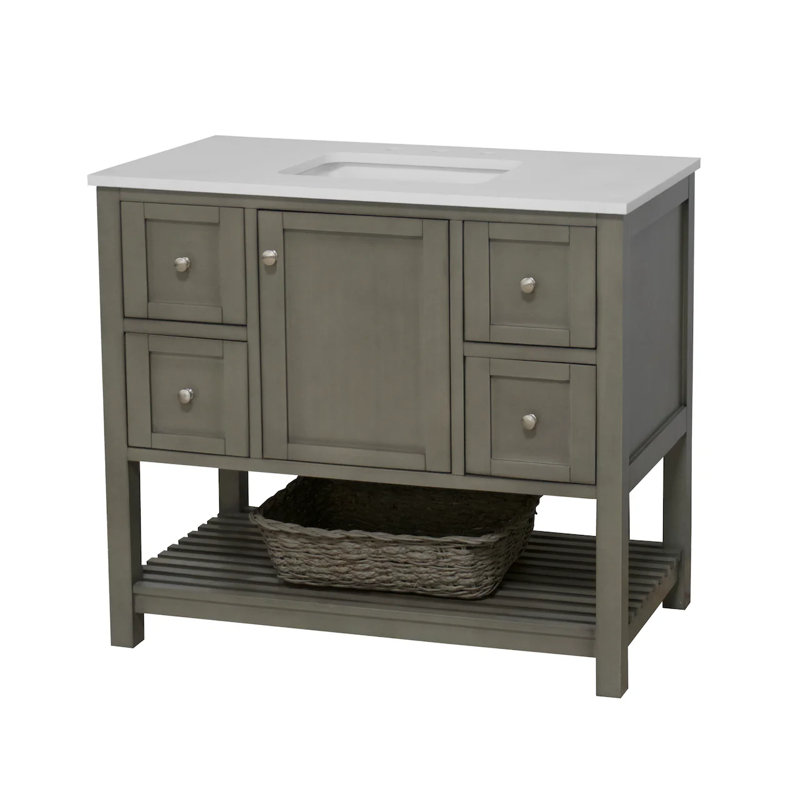Binne 42" Single Bathroom Vanity Set, Weathered Gray, Engineered White