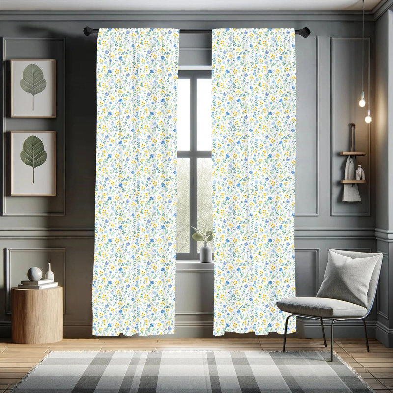 Floral Semi-Sheer Rod Pocket Curtain Panels, 28" x 84"