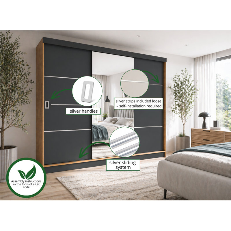 Amalberga 3 Door Solid + Manufactured Wood Wardrobe, Natural/Black