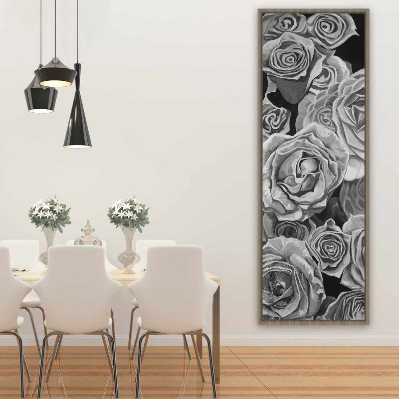 Grayscale Roses - Gray Botanical Framed Canvas