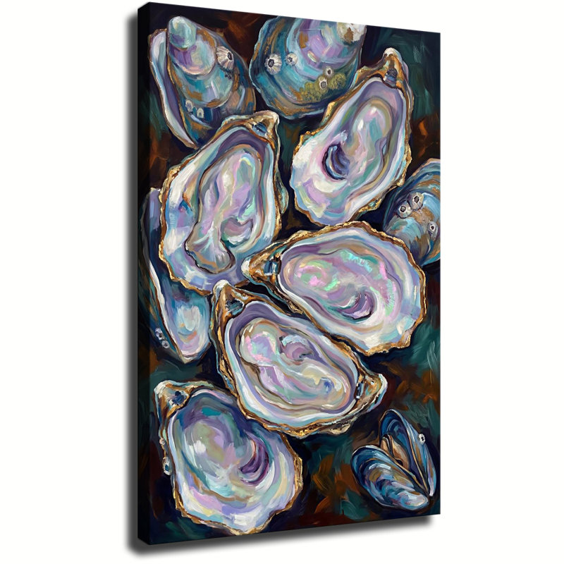 «Iridescent Oyster Shell Impasto», peinture à l'huile sur toile tendue, prête à être suspendue, 16x24in