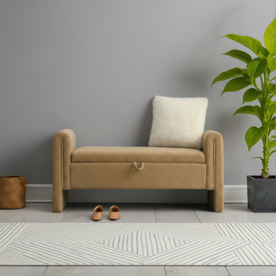 Banc de chevet moderne en velours avec accoudoirs, grand repose-pieds moelleux, convient à de multiples décors dans le salon, la chambre à coucher et la table basse