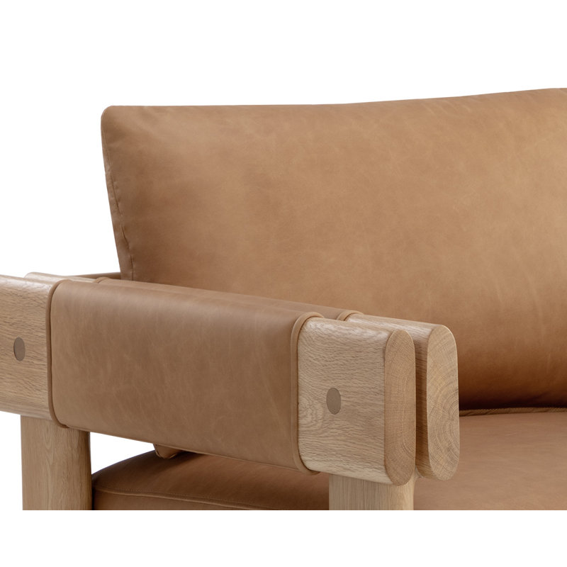 Chaise longue en cuir fleur 34 po, Cuir véritable brun