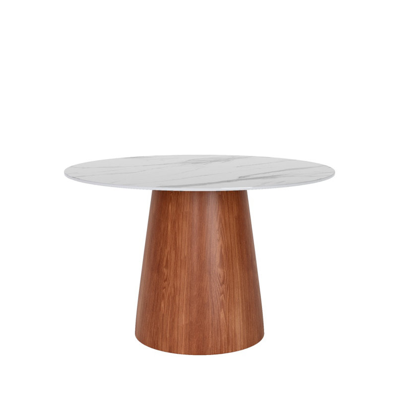 Small 43" Round Dining Modern Kitchen Table For 2/4 With Sintered Stone Top, Brown, White Sand