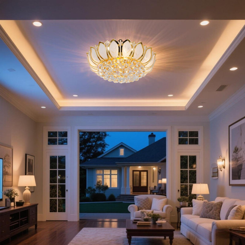 8-light Head - Gold 23.6” Lotus K9 Crystal Ceiling Lights