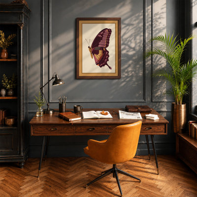 Plum Butterfly Study Botanical - Framed Print