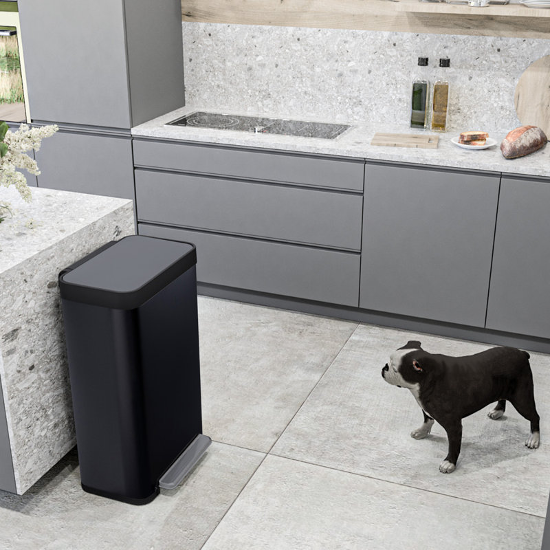Matte Black Stainless Steel Rectangular Pedal Trash Can