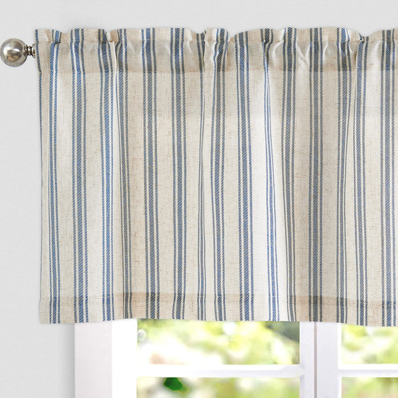 Linen Striped Kitchen Valance, Blue