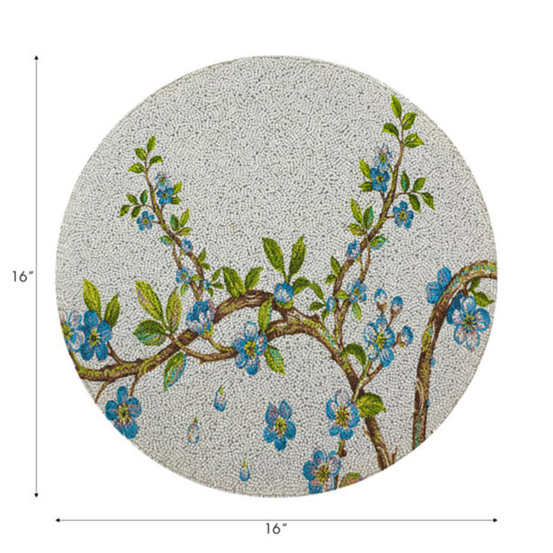 Cherry Blossom Vegan Leather Round Beaded Placemat