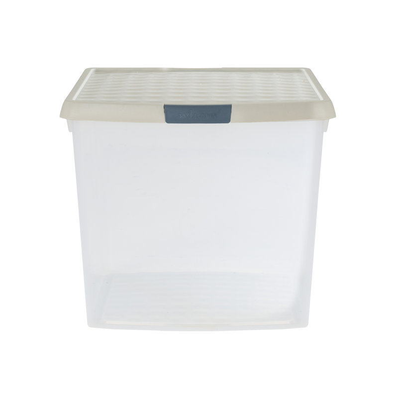 Wham Clip 5x 13.2L Square Plastic Storage Boxes with Secure Clip Lock Lids. L:39.5 x W:39.5 x H:12cm Clear/Green Milieu/Stone