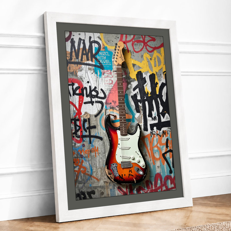 Sunburst Electric Guitar Urban Art - Print, A4 - 29.7 x 21.0 cm, White