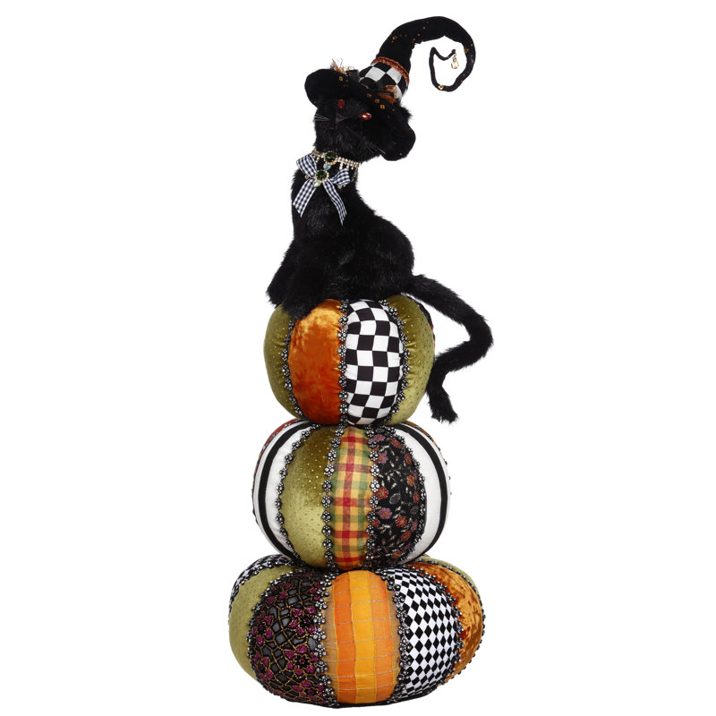 Fall Harvest Cat on Pumpkin Figurine