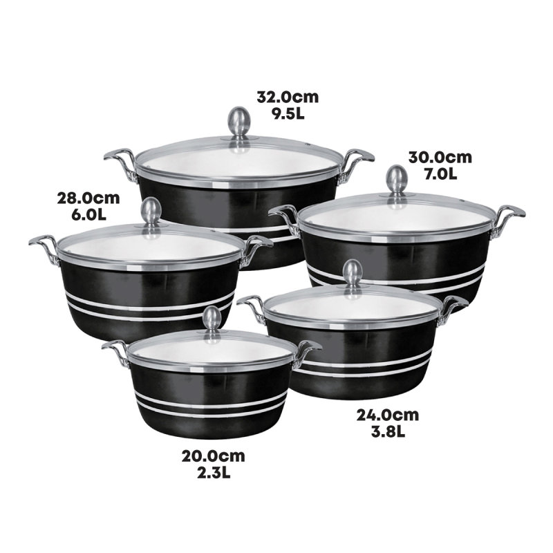 SQ Professional Metallic 5 - Piece Non-Stick Aluminium Cookware Set- Induction Ready, Onyx-Black