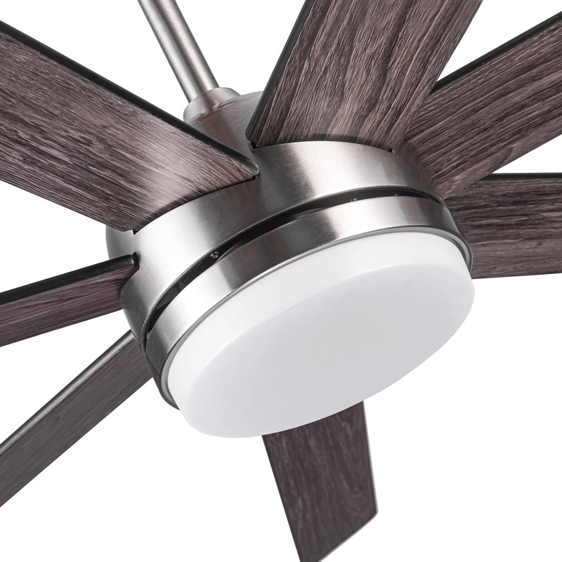 Grand ventilateur de plafond intelligent à DEL intégré avec télécommande, 62 po de largeur, Nickel brossé, Brun