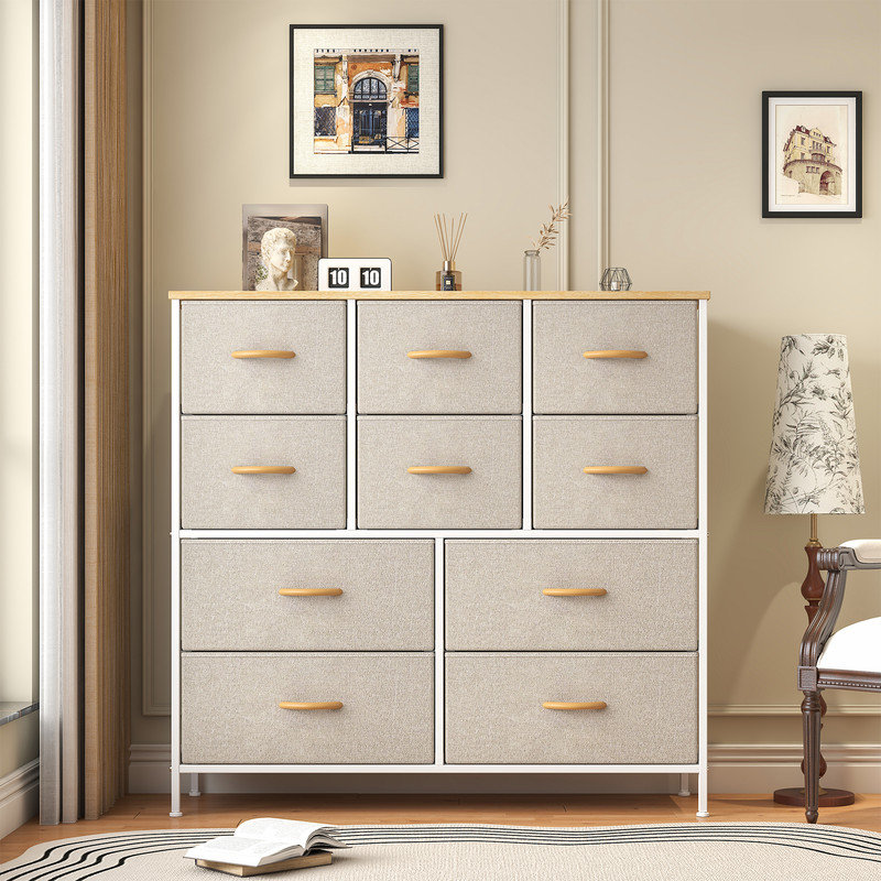 100 cm W Chest of 10 Drawers, Khaki