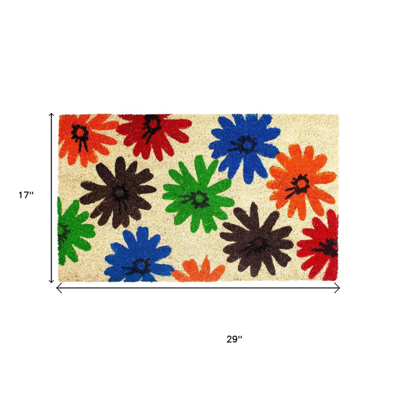 17" X 29" Orange Floral Outdoor Coir Door Mat