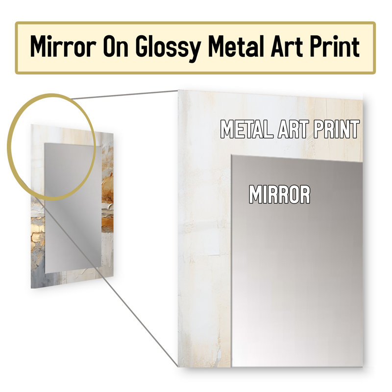 Golden et beige abstrait Fusion I - miroir de plage, miroir mural unique beige, impression d'art en métal, 32 po x 24 po