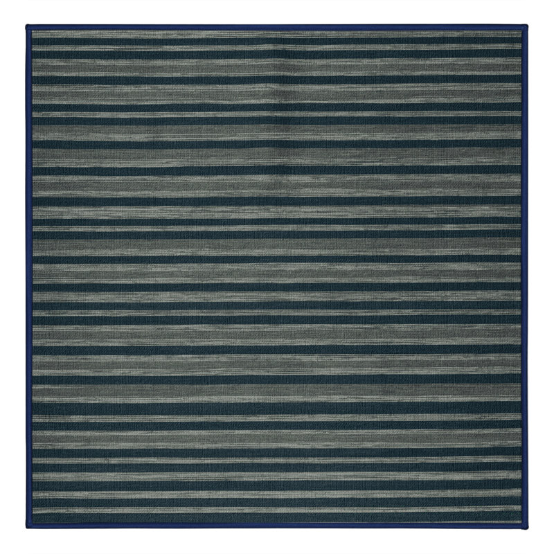 Machine Washable Horizontal Stripes Blue Area Rug, Square 5'