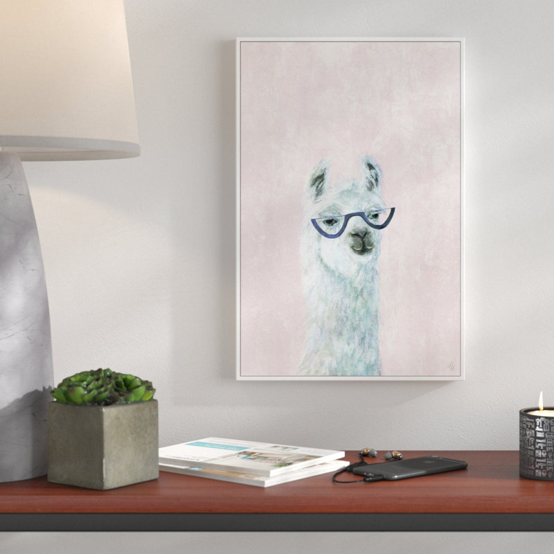 « Posh Llama II » (lama chic), reproduction imprimée sur toile tendue, H 60 po x l 40po x P 1,5 po, Cadre blanc