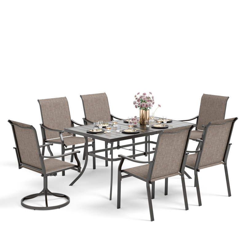 7pcs Rectangle Outdoor Patio Dining Set Heavy Duty Metal Table With Sling Chairs