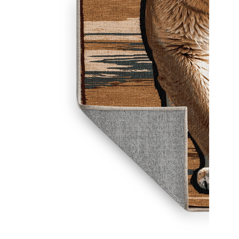 Washable California Mountain Lion Big Cats Area Rug, Round 8'