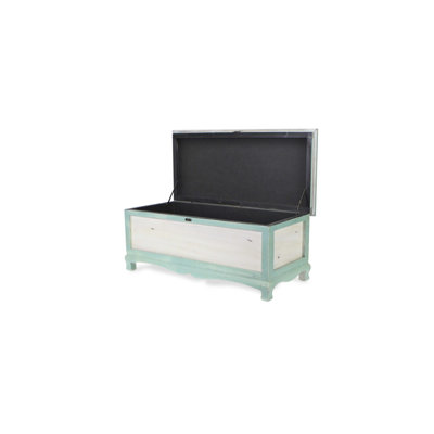 Gracie Mills Rectangular Green Wood Storage Bench with Cushioned Seat