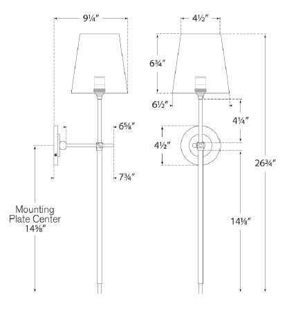 Thomas O'Brien Bryant Large Tail Sconce, Bronze, Fabric