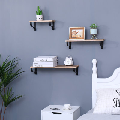 Tablettes flottantes, ensemble de 3 tablettes murales longues, tablettes murales avec supports pour chambre à coucher, salon, cuisine, salle de bain - bois naturel