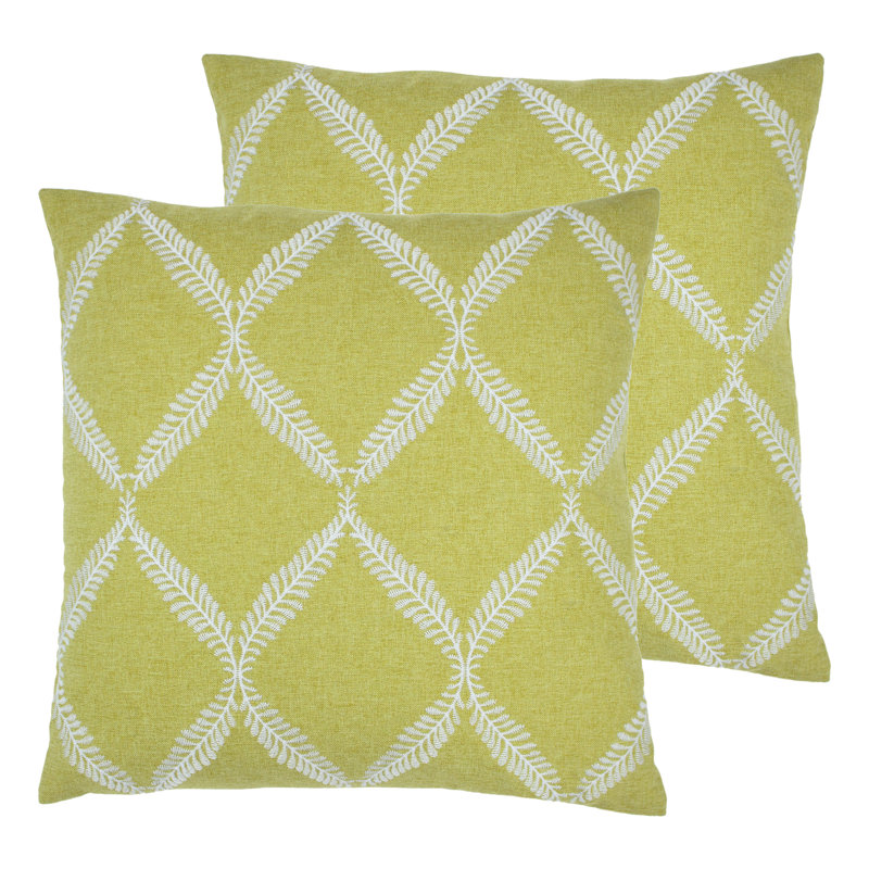 Paoletti Embroidered Lattice Feather Filled Cushion Twin Pack, Feather, Citron