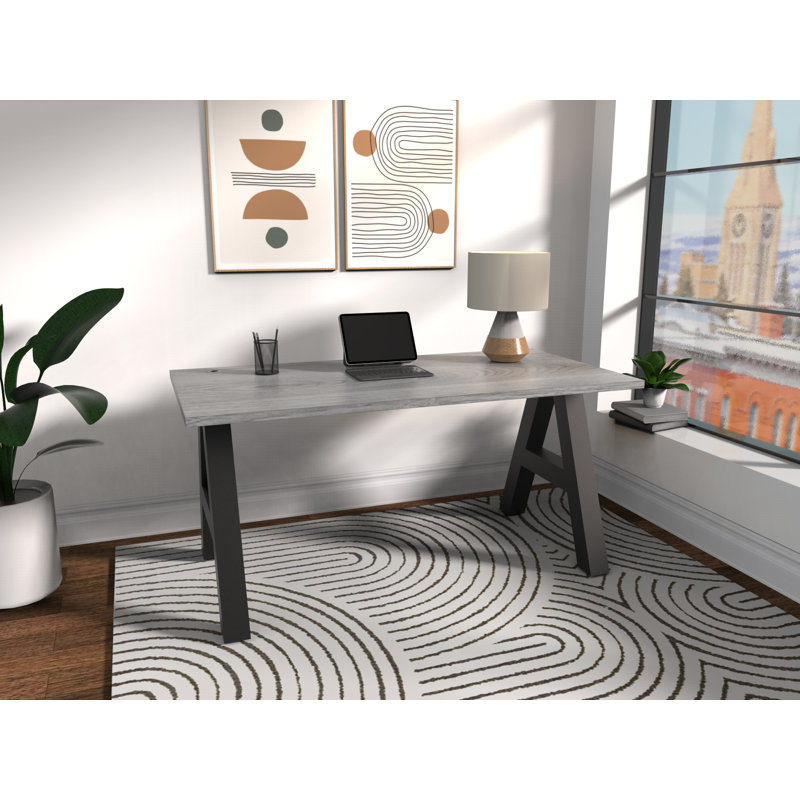 Serenity Modern A-Frame Executive Writing Office Desk, 48x24, Grey Oak Top, 30" H x 48" W x 24" D, Gray Oak
