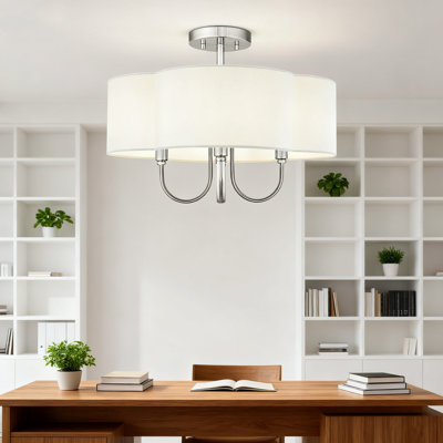 Plafonnier vintage semi-encastré avec abat-jour en tissu quadrilobe, lustre en nickel brossé à 4 lumières pour la chambre à coucher du couloir de l'entrée de la cuisine