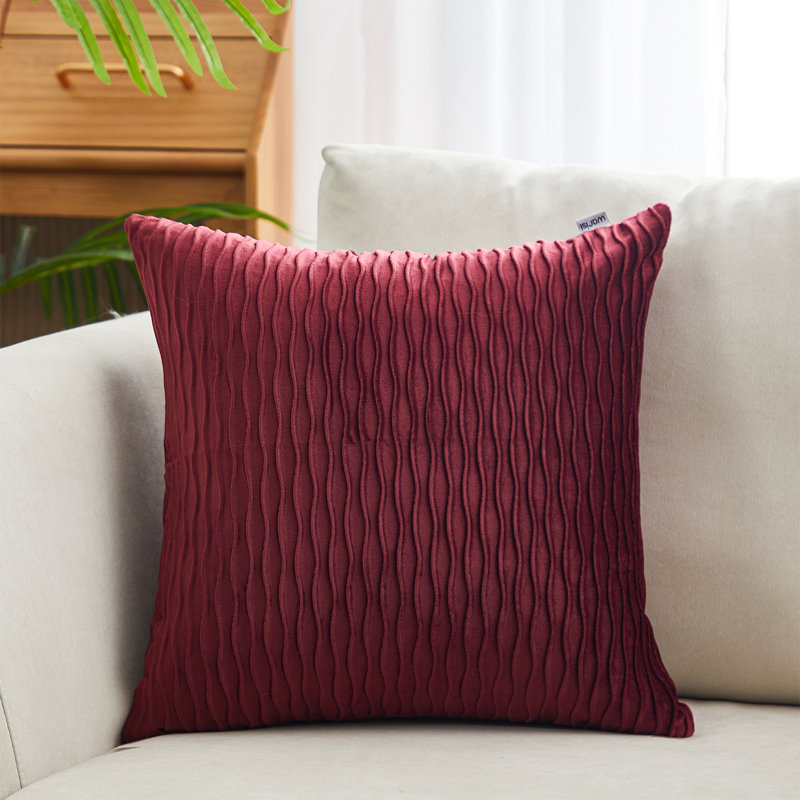 Housse et insert de coussin en velours Velvet wave I, Bourgogne