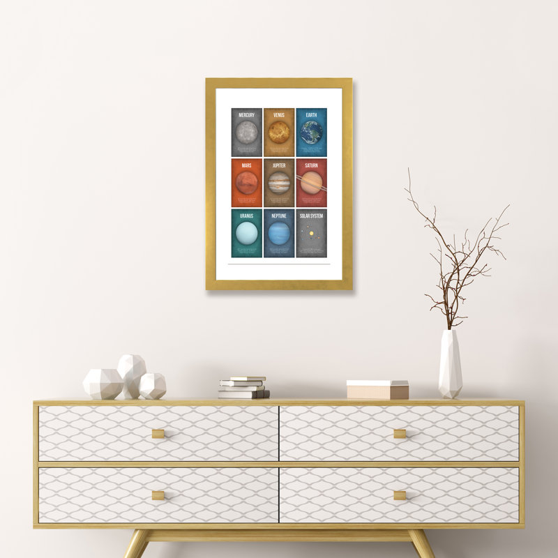Art encadré de la série Planète IV, H 24 po x l 16 po x P 1 po, Papier encadré doré