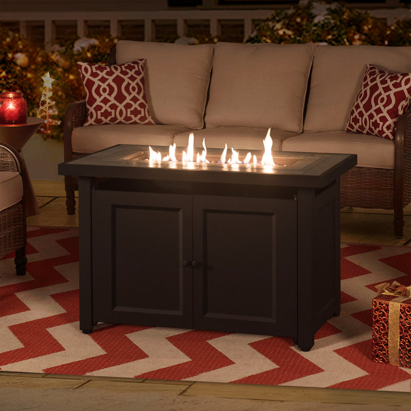 Sunjoy Rectangle Propane Fire Pit Table, Smokeless Outdoor Hidden Propane Tank Gas Fire Pit with Ceramic Tile Tabletop and Lava Rocks