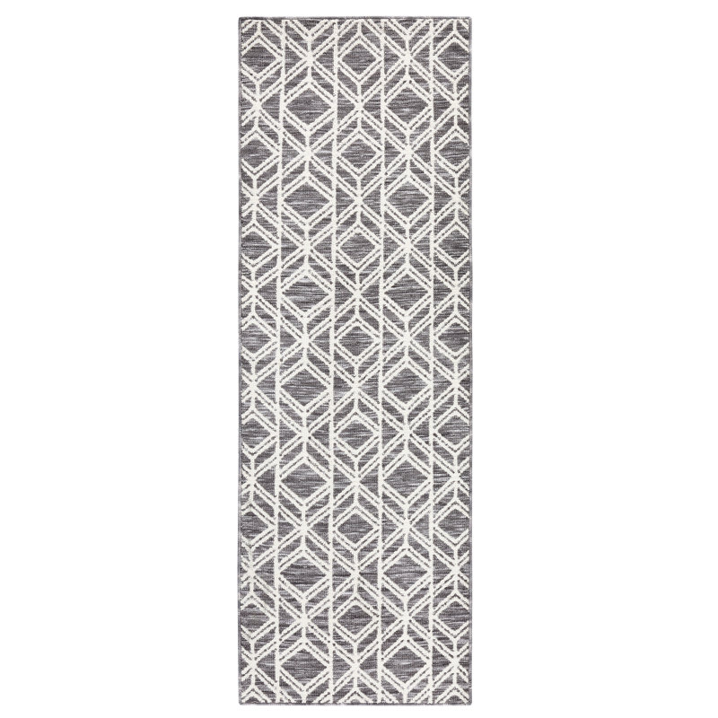 Dark Grey Diamond Pattern Tufted Polyester Runner Rug, 24" x 72"