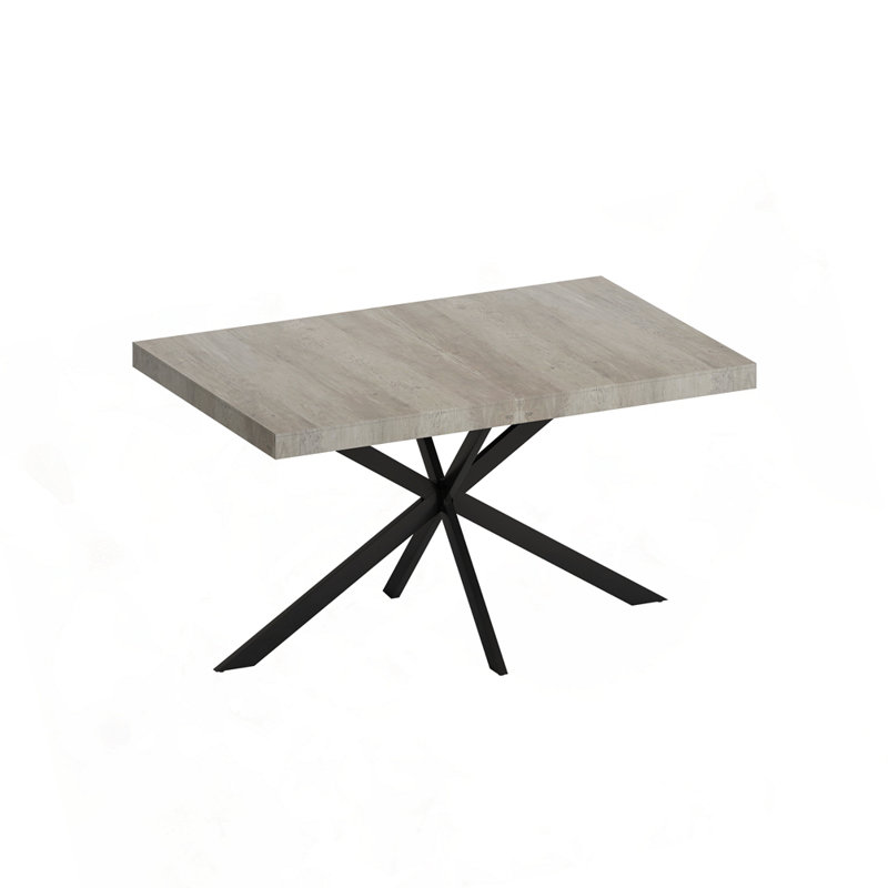 Retro Rectangular Sand Cross Iron Foot Base Dining Table, Grey